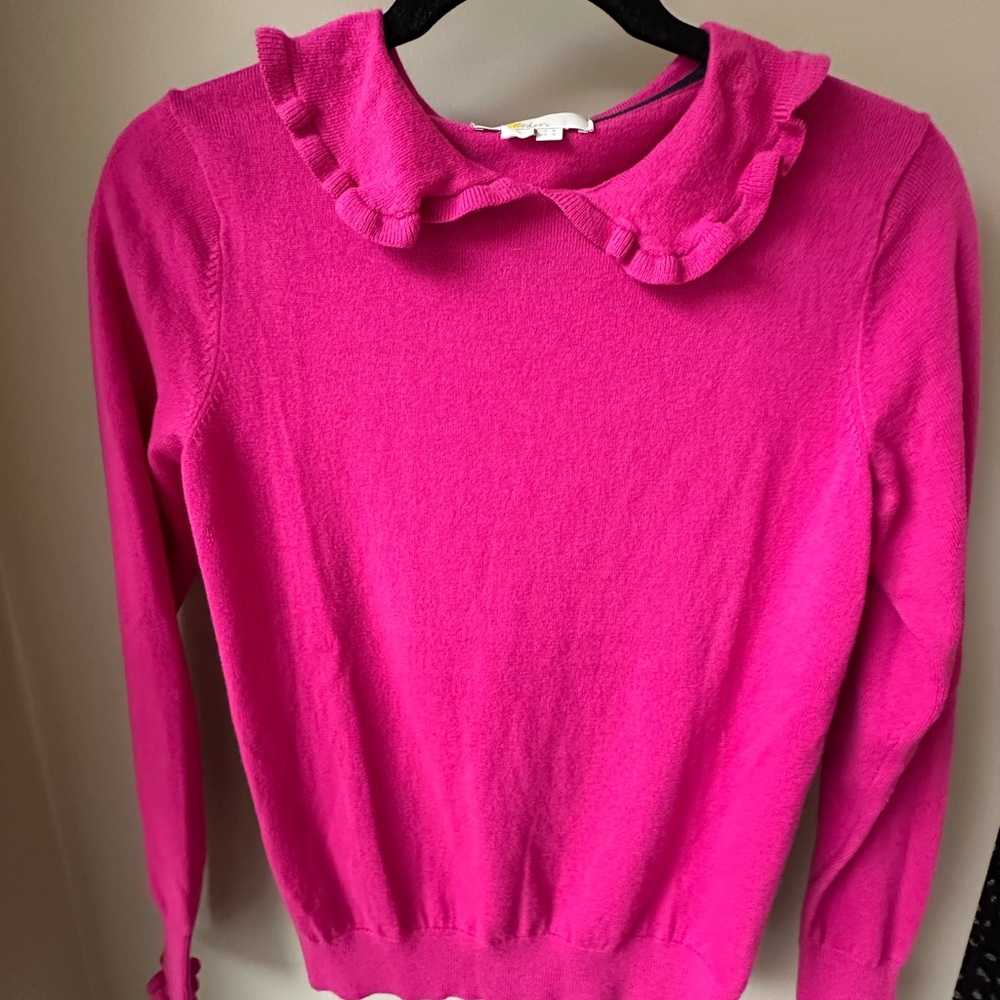 Boden Ruffle Peter Pan Collar Magenta Sweater